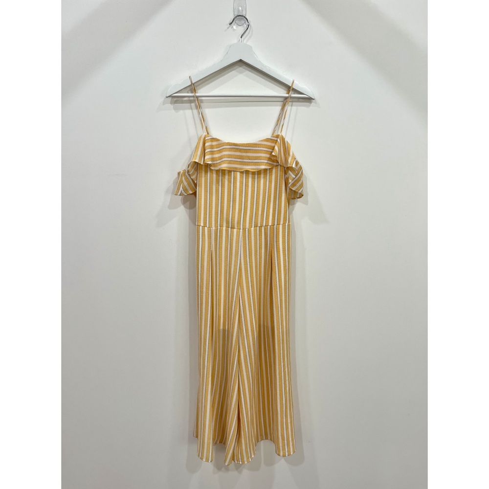 Altar'd State Striped Yellow Ruffle Jumpsuit
